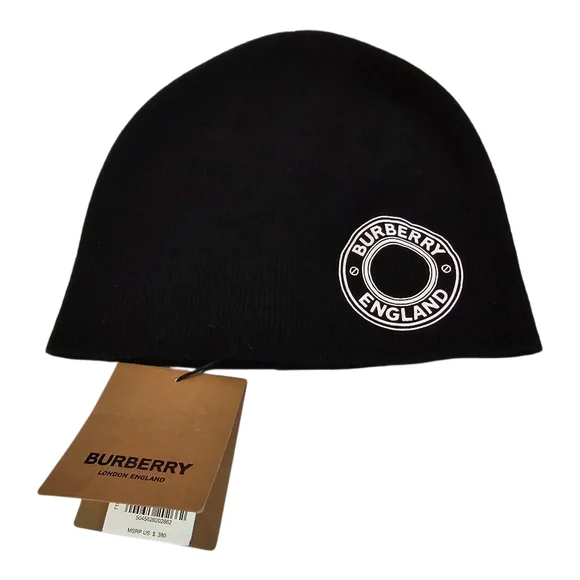 Burberry Logo Graphic Cashmere Blend Beanie Black One Size  display picture 1